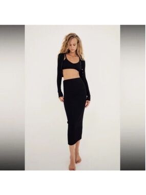 Zara Knit Black Midi Pencil Skirt